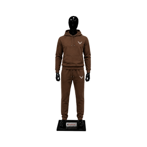 Ensemble de survêtement marron pour homme : sweat à capuche et pantalon de jogging – Vêtements de sport décontractés, streetwear, tenue de gym – Vente en gros – Fabricant de survêtements deux pièces ajustés - Product Image 1