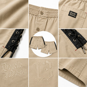Low MOQ Cream Cotton Y2K Lace-Up <b>Boxer</b> Shorts Men's Streetwear Black Side Panels Oversized Casual Lounge Shorts Wholesale - Product Image 4