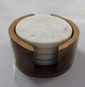Wholesale Classic White <b>Marble</b> <b>Coasters</b> Set of 4 Round Eco-Friendly Coffee Table Hotel Restaurant Home Decor - Product Image 2