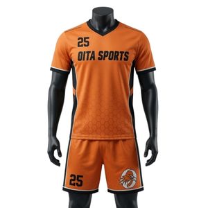 Ensemble d'uniformes de lacrosse unisexe orange et noir en polyester, maillot et short de sport légers, tenue d'équipe athlétique - Product Image 1