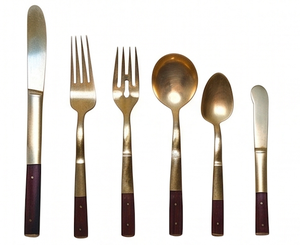 <b>Vintage</b> Matte Gold Flatware Set With Wood Handles Matte Gold PVD Rust Resistant <b>Cutlery</b> For Wedding Occasions And Restaurant - Product Image 1
