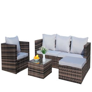 4 Piece PE Rattan <b>Wicker</b> Cushioned Sofa Set with <b>Coffee</b> <b>Table</b> Outdoor Garden Patio Furniture Stylish Outdoor Couch - Product Image 6
