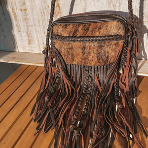 Premium Genuine Leather Fringe Handbag for Women – Vintage Boho Style Shoulder <b>Bag</b> with Tassels & <b>Studded</b> Detail - Product Image 1