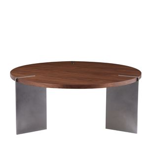 Walnut Wood Round Coffee <b>Table</b> with Black Metal <b>Feet</b> - Product Image 5