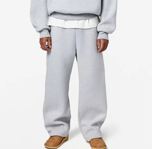 Men <b>Light</b> Gray Elastic Waist Cotton Sweatpants Casual Wide Leg Flared <b>Trousers</b> Autumn Style Knitted Breathable Pants - Product Image 1