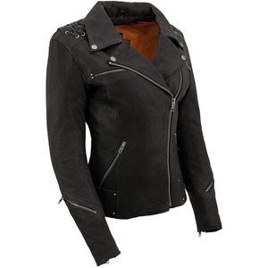 Chaqueta de Motociclista Clásica de Cuero Premium para Mujer, Estilo MC, SAMROZ SPORTS - Product Image 1