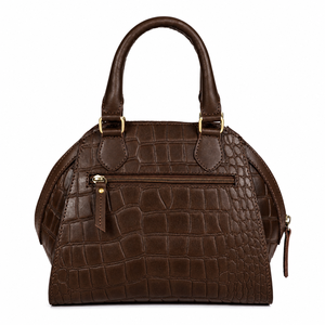 Sac à main pour femme en cuir véritable gaufré crocodile, marron vintage, avec poignée supérieure et bandoulière réglable - Product Image 2