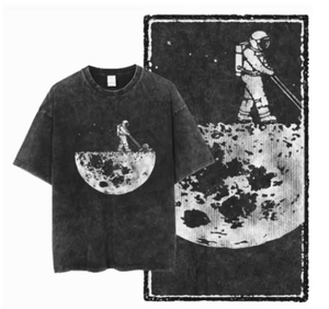Men's Black Solid Knitted Cotton T-Shirt with Eye Print Street Style O-Neck Short Sleeve Oversized Eco-Friendly Breathable - Product Image 2