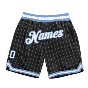 Shorts de basket-ball personnalisés écologiques, rayés noir et blanc, blanc-bleu clair, authentiques - Product Image 1
