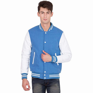 <b>Men's</b> Blue <b>White</b> Varsity <b>Jacket</b> Regular Fit Turn-down Collar Zipper Closure Preppy Style Autumn Wear - Product Image 1