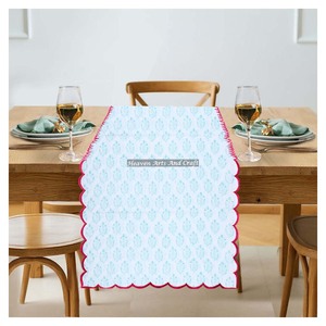 Floral Block Print Bohemian Cotton Embroidery Edge <b>Table</b> <b>Runner</b> <b>Dining</b> Home Hotel Decor Wedding Events Eco-Friendly - Product Image 4