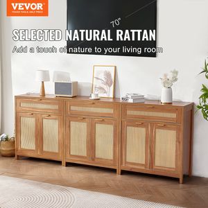 Set di 3 Mobili Contenitori Regolabili in Rattan, Credenza da Soggiorno con 6 Ante Magnetiche e 3 Cassetti, Elegante e Pratico - Product Image 2