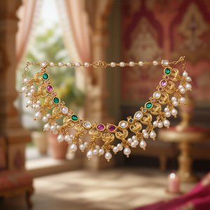 Peacock Pearl Diamond Ear Chain Set for Brides-Gold Plated Vintage Fine Jewelry - Product Image 3