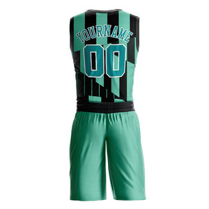 Ensemble Maillot et Short de Basketball Personnalisé Sublimé Vert et Noir Sans Manches en Mesh Respirant avec Nom d'Équipe 00 - Product Image 2