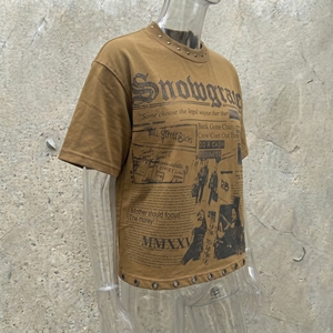 เสื้อยืดโอเวอร์ไซส์ทรงครอป แขนสั้น สตรีทแวร์ ลายพิมพ์ คอกลม ผ้าฝ้าย โลโก้ด้านหน้า สำหรับผู้ชาย - Product Image 4