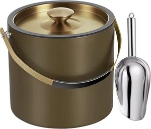 Golden Round Stainless Steel <b>Ice</b> <b>Bucket</b> <b>With</b> <b>Lid</b> And Scoop Rust Resistant Modern Party Beverage Cooler - Product Image 1