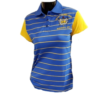 Polo rayé SGRho pour femme, personnalisé avec broderie, manches courtes, col classique, décontracté, pour le golf, vêtements de sport, tenue de sororité, mode - Product Image 3