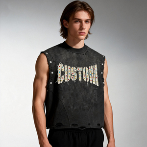 Camiseta de Verano Personalizada 100% Algodón, Desgastada, con Bordado y Pedrería, Manga Corta, Oversize, con Lavado Ácido y Efecto Vintage - Product Image 3