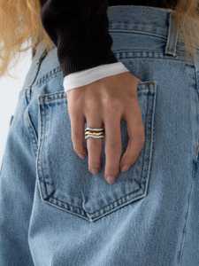 Wavy <b>Stacking</b> <b>Rings</b> Luxury Minimalist Modern Elegant Blackened Wedding Bands Princess Cut Lab Grown Diamond Solid 10K 14K 18K - Product Image 4