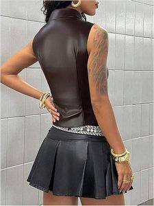 Top Corto de Moda para Mujer, de Cuero Sintético, sin Mangas, con Logotipo Personalizado del Fabricante - Product Image 4