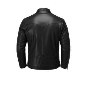 Men's PU Eco-friendly Garment Dyed Motorcycle Jacket Stand Collar Zipper Closure Slim Fit Solid <b>Black</b> Winter Wear - Product Image 2