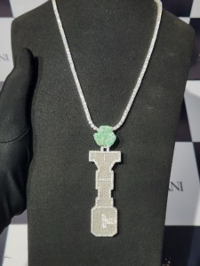 Collier pendentif clé en argent sterling 925 avec moissanite et pierre verte, style hip-hop, bijoux personnalisés, passe le test du diamant - Product Image 2