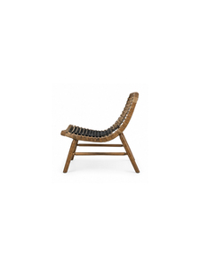 Modern Rattan Dining <b>Chair</b> with Faux <b>Leather</b> Upholstery Wooden Frame Midcentury Design Home Furniture - Product Image 4