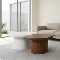Ensemble de tables basses ovales modernes en marbre et bois, design minimaliste, tables gigognes, finition naturelle