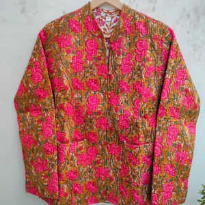 Veste matelassée en coton tricoté à imprimé floqué, style bohème, vintage, écologique, respirante, pour femme, avec poches, idéale pour l'hiver - Product Image 1