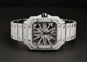 Reloj Esqueleto Iced Out Plateado Cuadrado con Diamantes Completos, Mecánico Vintage, Estilo Hip Hop, Reloj de Lujo Premium para Hombre - Product Image 2