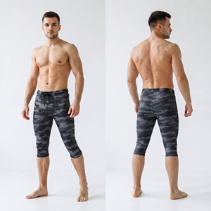 Leggings Capri pour Hommes à Imprimé Camouflage, Taille à Cordon, Leggings de Yoga 3/4, 100% Polyester, Longueur au Mollet, Leggings de Sport pour Hommes, Pantalon de Yoga Capri - Product Image 4