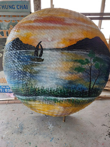 เรือตะกร้าเวียดนาม เรือตะกร้าพร้อมที่นั่งและไม้พาย เรือตะกร้าเพ้นท์ลายด้วยมือ เรือไม้ไผ่กันน้ำ ทนทาน - Product Image 5