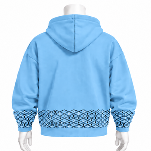 Sudadera con capucha azul cielo con bordado, forro polar grueso, puños decorativos, bolsillo canguro, estilo casual urbano - Product Image 2