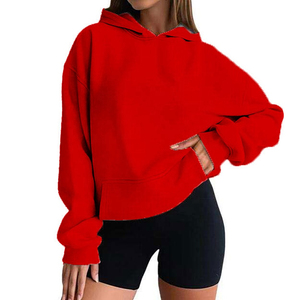Women's Oversized Hooded <b>Sweatshirt</b> Solid Color Cotton Knitted Full Sleeve Breathable Casual Streetwear Short Length Pullover - Product Image 4