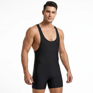 Combinaison de lutte pour homme, une pièce, ajustée, 100% polyester extensible, séchage rapide, vêtements de sport légers pour l'entraînement MMA, musculation - Product Image 4