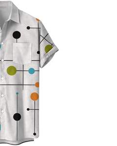 เสื้อเชิ้ตแขนสั้นพิมพ์ลายจุดเส้นสีเทาอ่อน สไตล์ลำลองสำหรับฤดูร้อน เสื้อผ้าสตรีทแวร์ผู้ชาย ผลิตตามสั่ง จำหน่ายส่ง - Product Image 4