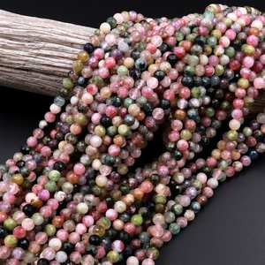 Perles rondes de tourmaline naturelle multicolores facettées, rose et vert, pierres précieuses véritables pour la création de bijoux - Product Image 6