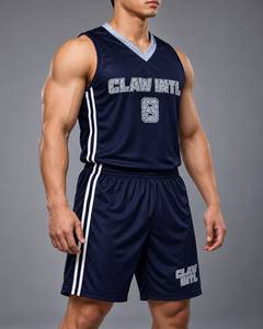 Ensemble de maillot de basket-ball pour hommes Claw Intl, bleu marine, imprimé en sérigraphie, coton respirant, uniforme taille adulte - Product Image 4