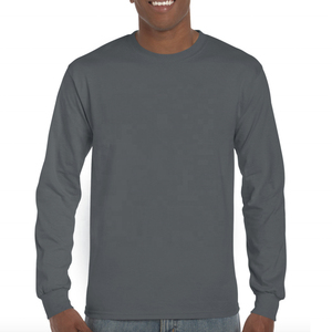 T-shirt à manches longues pour homme, orange, col rond, coupe classique, couleur unie, 100% coton, tricoté, design uni - Product Image 2