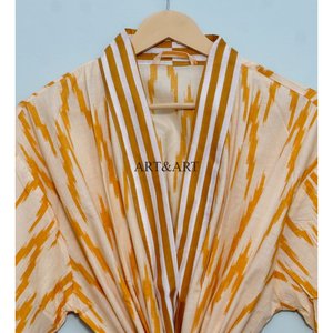 Kimono Kantha en Coton Fait Main de Créateur – Tendance Printemps-Été, Élégant, Long, Taille Naturelle, Respirant, Séchage Rapide - Product Image 4