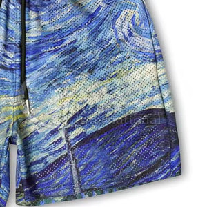 Shorts en maille pour hommes, sublimation personnalisée, tissu 100% polyester, logo, respirant, séchage rapide, fermeture à cordon, poches - Product Image 4