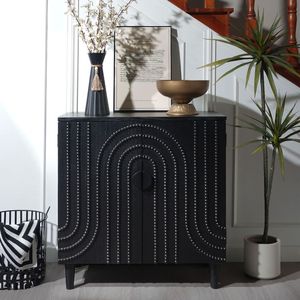 Moderno Gabinete de Almacenamiento de Madera Negra de 30 Pulgadas con Puerta Decorativa, Aparador para Sala de Estar, Dormitorio o Entrada - Product Image 1