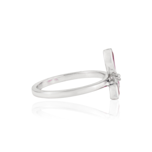 Anillo Floral de Plata de Ley 925 con Tres Pétalos, Rubí Natural Corte Marquesa y Diamantes Redondos de la Mejor Calidad para Mujer - Product Image 5