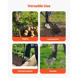 Forca da Giardinaggio Robusta a 5 Denti con Manico in Metallo e Legno, Forca da Giardinaggio 41 con Impugnatura a Y, Forca per Scavare in Acciaio Forgiato - Product Image 2