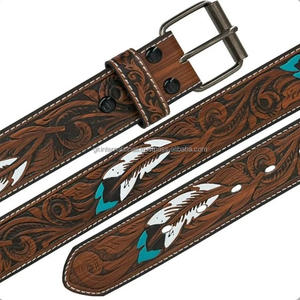 Gran oferta, cinturón de herramientas de cuero occidental para hombre con plumas coloridas en relieve con hebilla de vaquero, cinturón de cuero con herramientas - Product Image 3