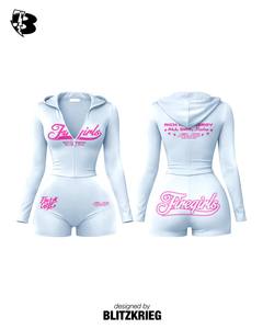 Romper con capucha y cremallera para niñas en color rosa. |   Conjunto Corto Sexy de Talla Grande |   Rich Girl Energy Streetwear - Shorts tipo body OEM - Product Image 4