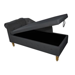 Chaise longue moderna da interno in velluto nero con braccioli arrotolati e cuscino contenitore per camera da letto - Product Image 2