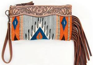 Genuine Tooled Leather Women's Wristlet Clutch with Fringe Waterproof Secure <b>Top</b> Zipper Closure Pearl Decoration - Product Image 4