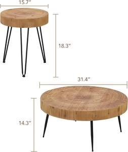 Round Farmhouse Coffee <b>Table</b> with Rustic Wooden <b>Top</b> Sturdy Metal Legs Modern Circle End <b>Table</b> for Living Room - Product Image 3