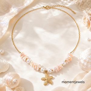 Collar con Colgante de Estrella de Mar Geométrica de Acero Inoxidable y Oro de 18K, Cadena con Dije de Concha Rosa, Joyería para Mujer, Fiesta en la Playa - Product Image 4